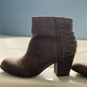 Brown heeled boots! Fergaliciois brand. Super cute look!